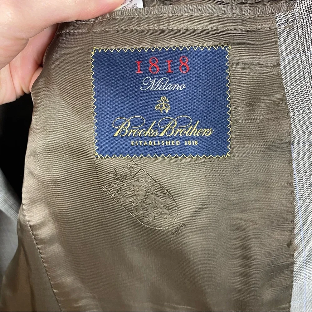 Brooks Brothers 1818 Milano Saxxon Wool Blazer Gray Plaid Windowpane 42R W36‎